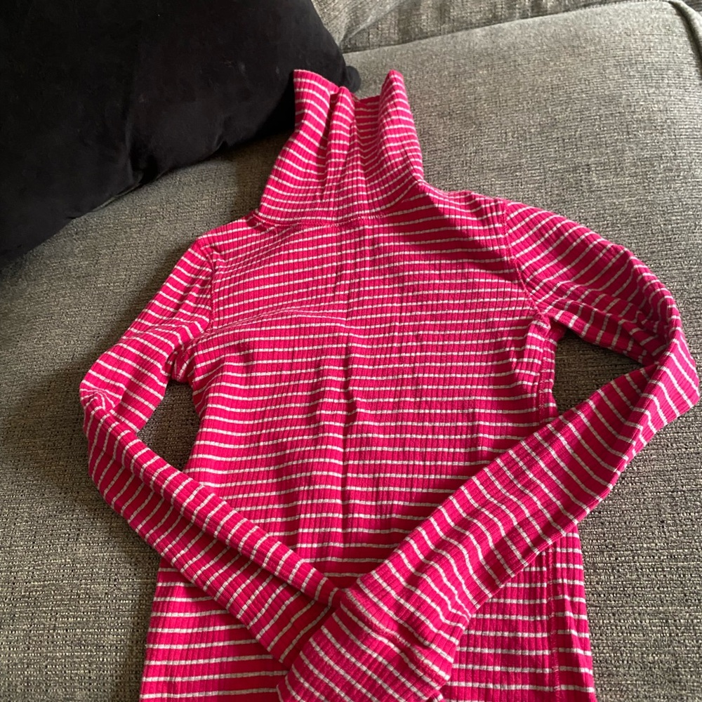 Pink and White Striped Turtleneck Sweater